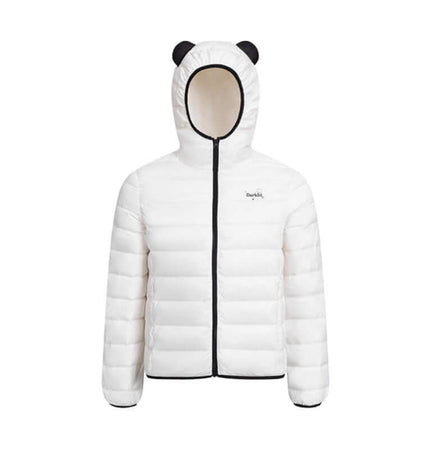 Hooded Quilted Down Jacket featuring a cute panda ear hood and a stylish quilted design for winter fashion.