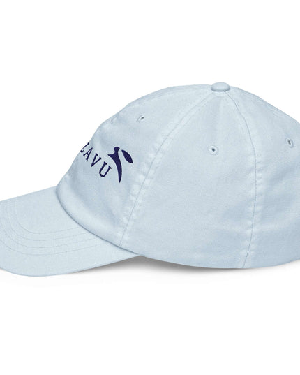 Front view of the Maison Grozavu Pure Slate Cap in cap — showing the effortless drape.