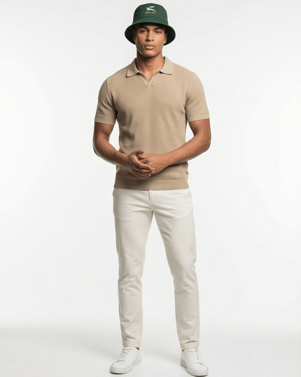 Front view of the Maison Grozavu Earth Cap Silhouette in hat — showing the sleek silhouette.