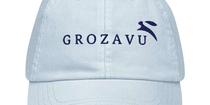 Front view of the Maison Grozavu Pure Slate Cap in cap — showing the clean lines.