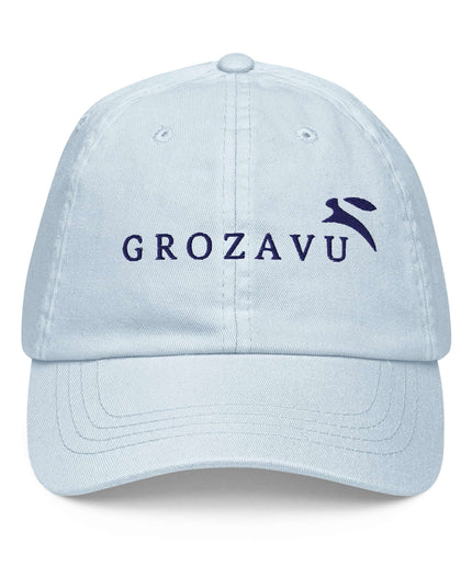 Front view of the Maison Grozavu Pure Slate Cap in cap — showing the clean lines.
