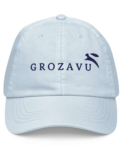 Front view of the Maison Grozavu Pure Slate Cap in cap — showing the clean lines.