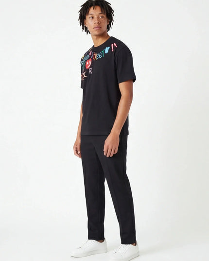 Maison Grozavu Modern Obsidian Tee in signature tone — front view showing the structured collar construction