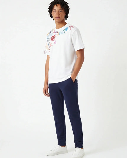 Maison Grozavu Modern Obsidian Tee in red — front view showing the subtle drape of the fabric
