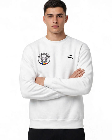 Grozavu Romania Sweatshirt in white 271 g/m² fleece, worn front view