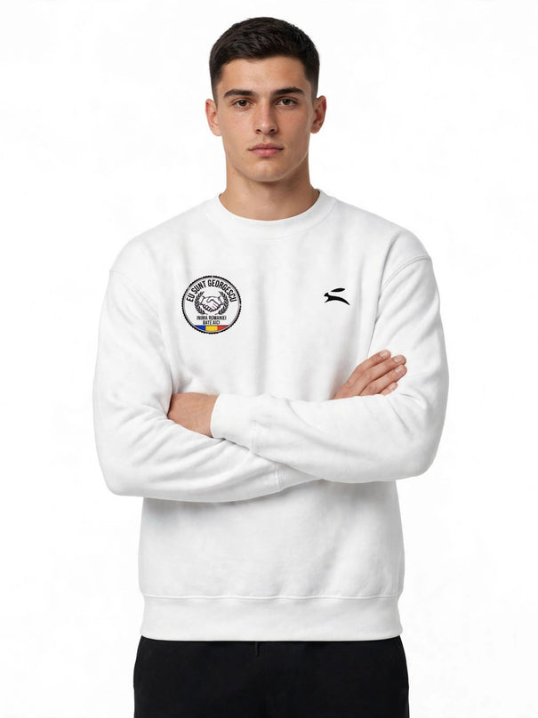 Grozavu Romania Sweatshirt in white 271 g/m² fleece, worn front view
