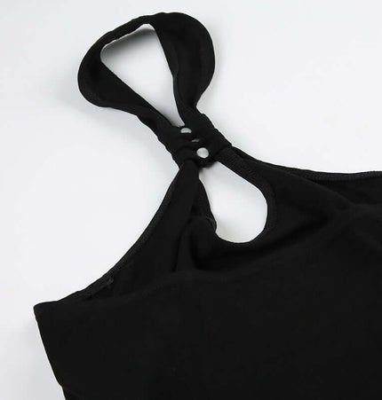 Irregular Strapless Slim Fit Tank Top black strap detail with unique knot design