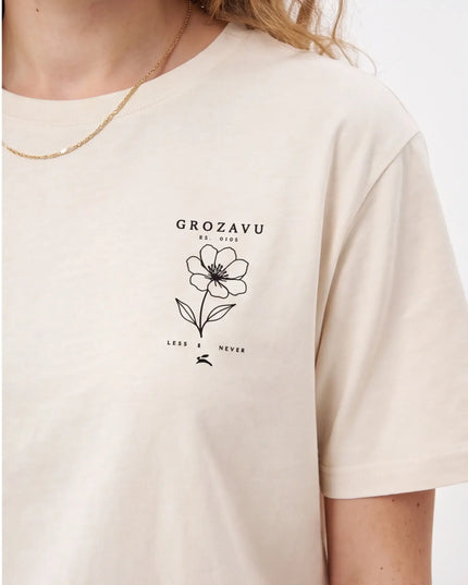 Tailored Monochrome Tee Vintage White — second lifestyle view showing the classic fit silhouette and set-in sleeve placement