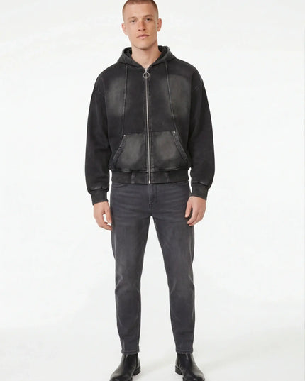 Maison Grozavu Onyx Crewneck Volume in signature tone — front view showing the subtle drape of the fabric