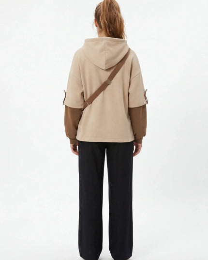 Maison Grozavu True Earth Hoodie — side profile view showing the shoulder drop and sleeve length