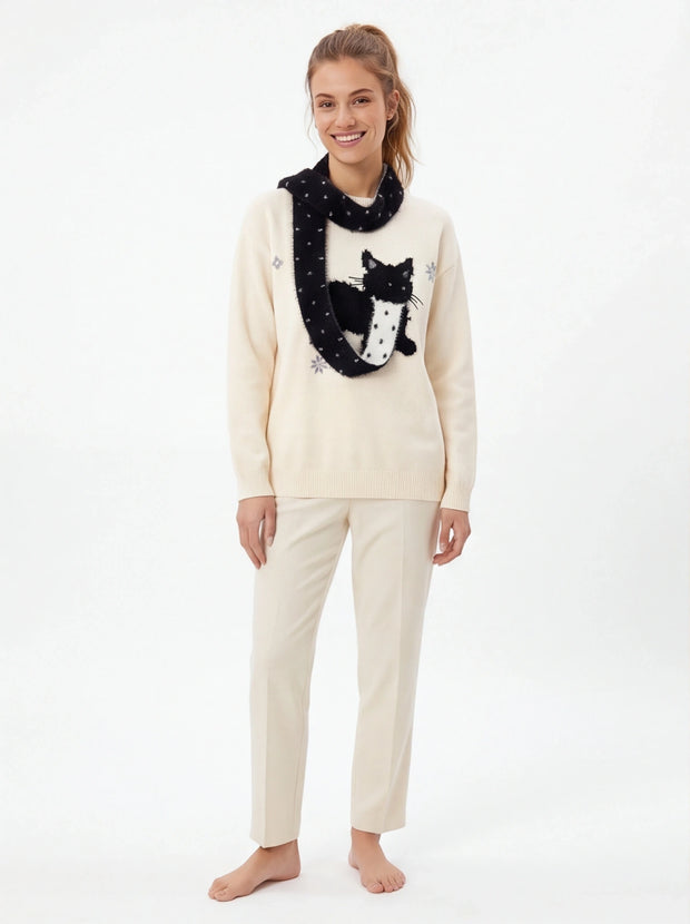 Apricot cute cat knit sweater pattern with Grozavu logo