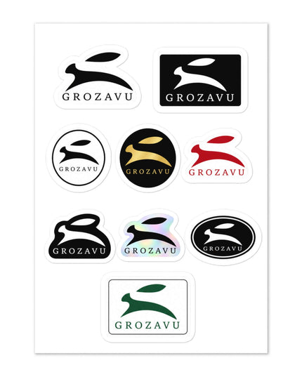 Maison Grozavu Refined Onyx Insignia sticker sheet — front view showing the full kiss-cut sticker layout on white backing
