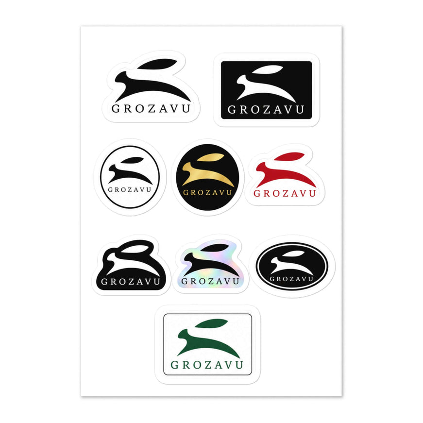 Maison Grozavu Refined Onyx Insignia sticker sheet — front view showing the full kiss-cut sticker layout on white backing