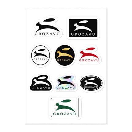Maison Grozavu Refined Onyx Insignia sticker sheet — front view showing the full kiss-cut sticker layout on white backing