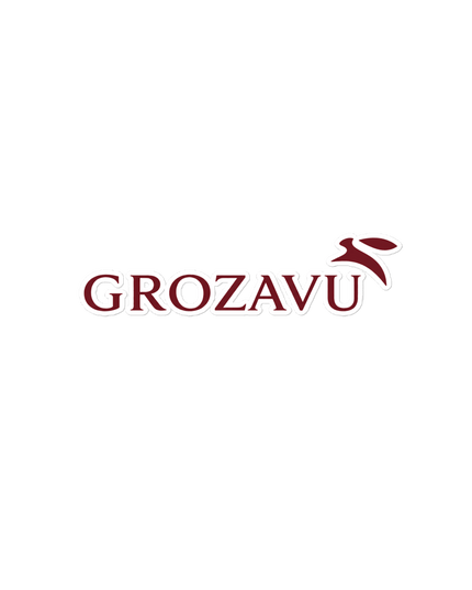 Maison Grozavu Taupe Insignia Volume sticker — front view showing the high-opacity vinyl surface and cut edge precision