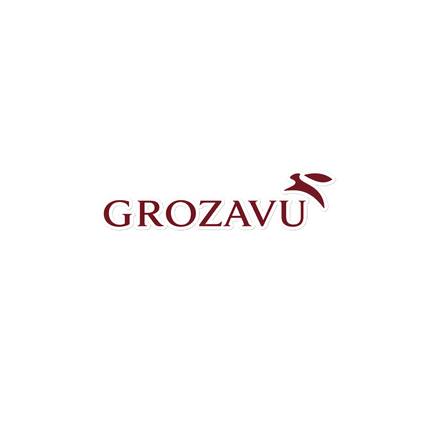 Maison Grozavu Taupe Insignia Volume sticker — front view showing the high-opacity vinyl surface and cut edge precision