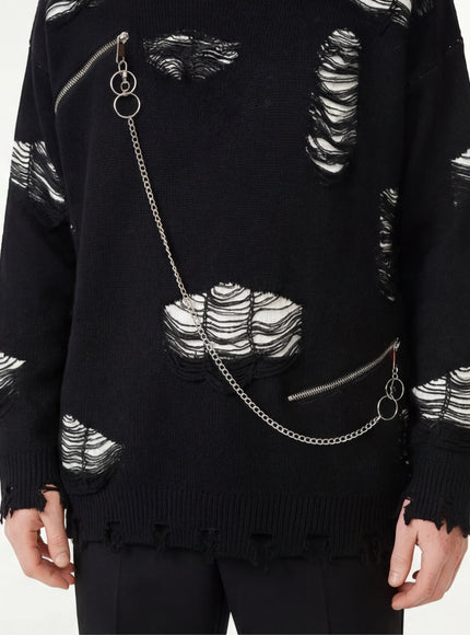 Essential Fit Knitted Sweater Ripped Chain Splicing