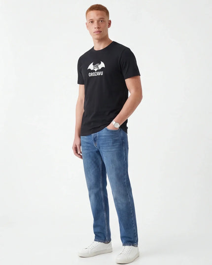 Modern Stone Crewneck — three-quarter view showing the silhouette from the front-left angle in neutral