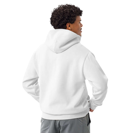 Lane Seven LS16001 I Urban Hoodie back view on a man with curly hair, showcasing the clean, drawstring-free design.