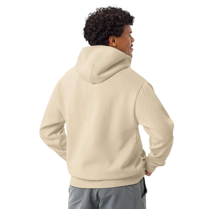 Back view of a model wearing the Lane Seven LS16001 I Urban Hoodie in beige, showcasing its oversized fit and modern design.