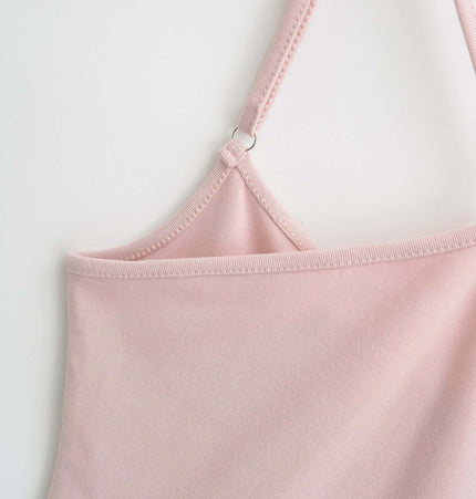 Camisole Style Layered Tank Top in soft pink showing adjustable straps and smooth fabric.