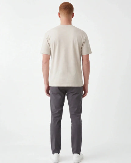 Maison Grozavu Timeless Sable Tee in signature tone — front view showing the structured collar construction