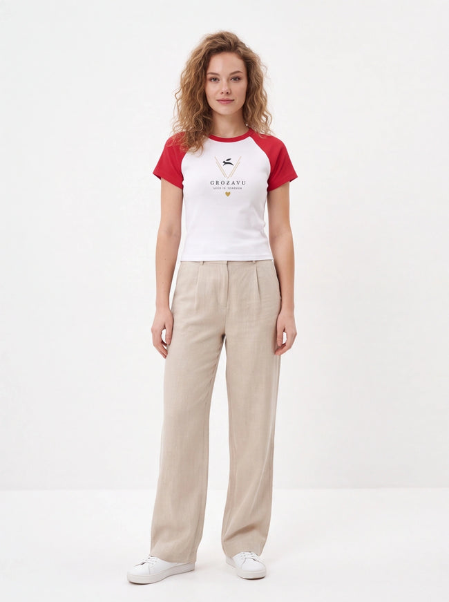T-shirt bébé à manches raglan en micro-côtelé pour femmes