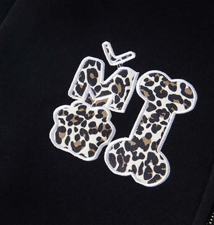 Fleece Lined Leopard Ears Hoodie with playful leopard print embroidery on the chest.