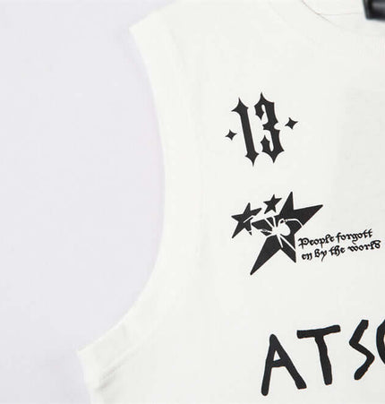 Letter Cross Print Tank Top - Loose Fit featuring bold graphics and casual design, perfect for youth streetwear enthusiasts.