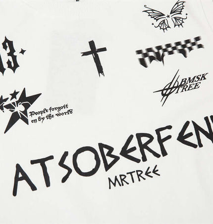 Letter Cross Print Tank Top - Loose Fit design featuring various graphic prints and patterns on a white background.