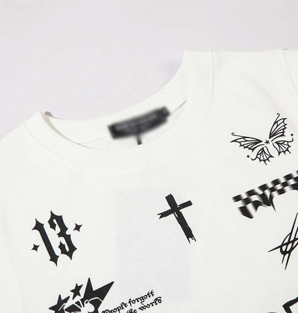 Letter Cross Print Tank Top - Loose Fit featuring bold graphic designs and a trendy white base.