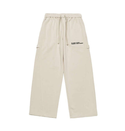 Letter Print Casual Pants – Loose Fit in beige with a comfortable mid-waist fit and modern letter print design.