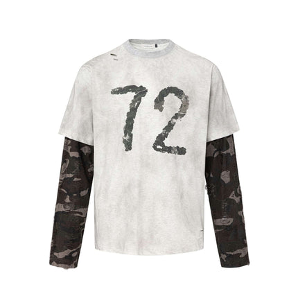 Letter Print Two-Piece Long Sleeve TShirt with vintage-style design and bold 72 print