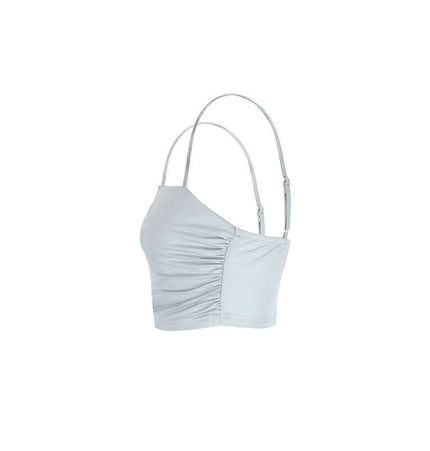 Strapless Sports Bralette Tank Top – Slim Fit in light gray with ruching and adjustable straps.