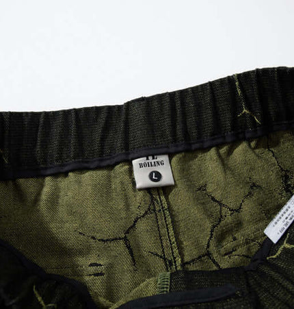 Lightning Cargo Wide Leg Denim Pants waistband showcasing vintage lightning pattern design