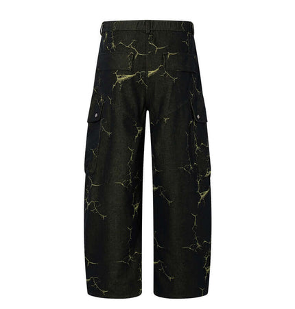 Lightning Cargo Wide Leg Denim Pants with unique lightning pattern and wide-leg silhouette, perfect for streetwear.