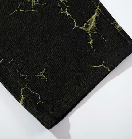 Close-up of Lightning Cargo Wide Leg Denim Pants showcasing the lightning pattern detail.