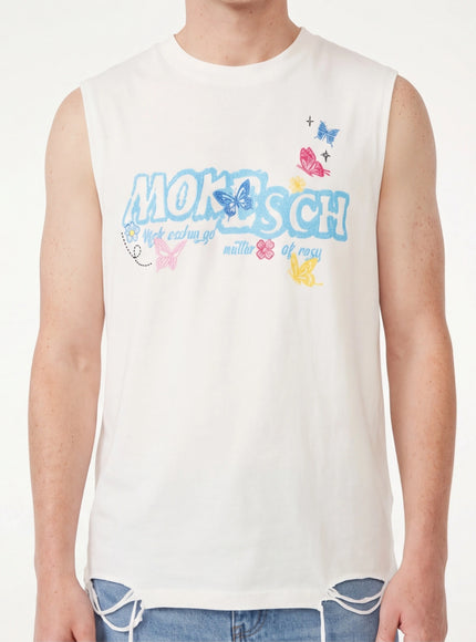 Black butterfly letter embroidery vest top with Grozavu logo