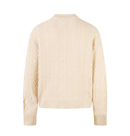 Loose Fit Knit Crewneck Sweater back view showcasing textured knit design in cream color.