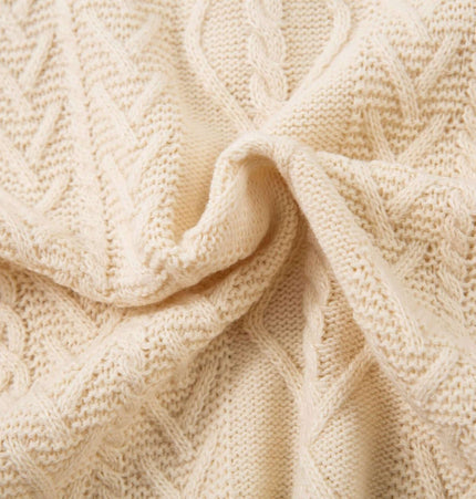 Close-up of the Loose Fit Knit Crewneck Sweater showcasing intricate knit patterns and soft texture.