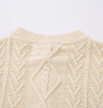 Loose Fit Knit Crewneck Sweater back view showcasing intricate knit pattern and comfortable collar design.