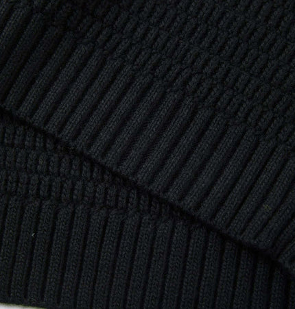 Loose Fit Plain Knit Sweater close-up of the textured black fabric and ribbed hem details.