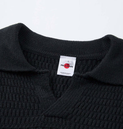 Loose Fit Plain Knit Sweater close-up view of collar and label detail.