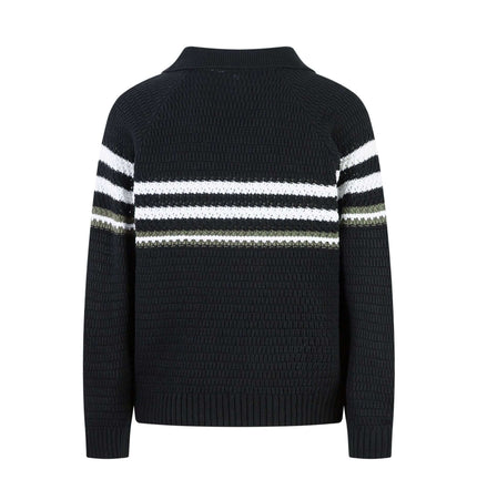 Loose Fit Plain Knit Sweater with striped design at the back for a modern streetwear look.