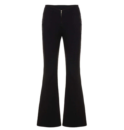 Low-Waist Flared Leggings – Slim Fit in sleek black with a unique V-shaped front and zipper detail.