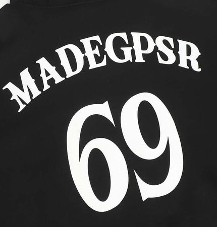 Oversized Hooded Sweatshirt – Loose Fit with MADEGPSR design and number 69 on the back.