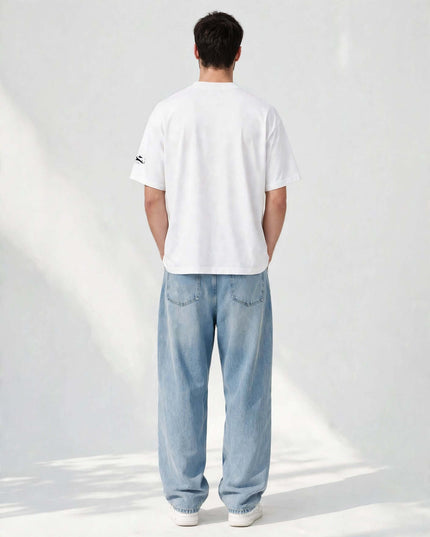 Back view of the White Icons Box Tee with reinforced ribbed collar