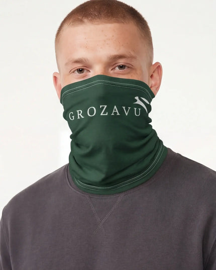 Lifestyle shot of the Maison Grozavu Lightweight Sand Neck Gaiter in gaiter — showing the clean lines.