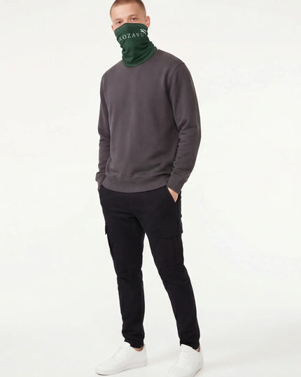Front view of the Maison Grozavu Lightweight Sand Neck Gaiter in gaiter — showing the refined stitching.