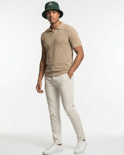 Front view of the Maison Grozavu Earth Cap Silhouette in hat — showing the effortless drape.